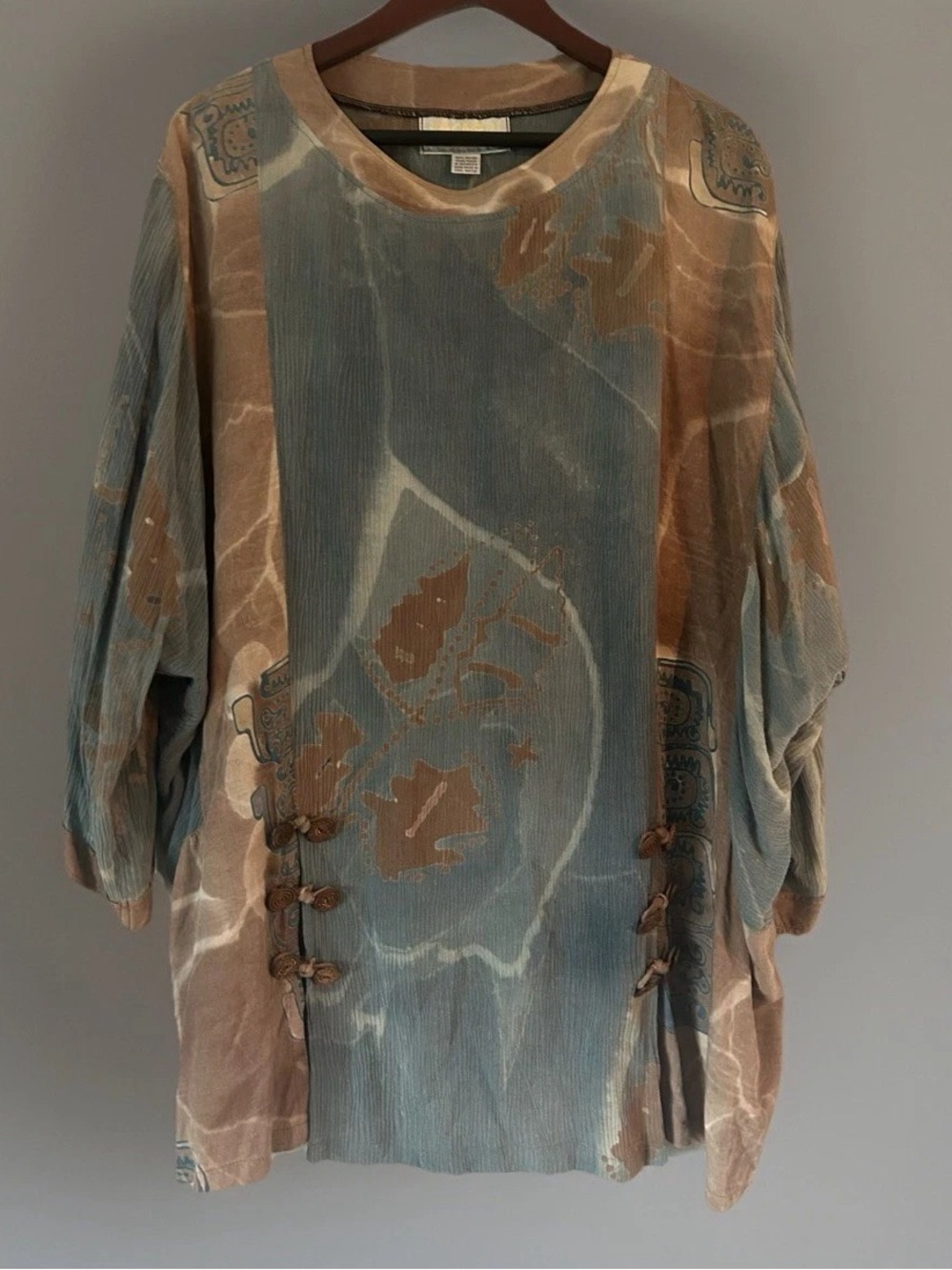 Kusnadi Relaxed Tie-Dye Long Sleeve Blouse - Blue & Tan